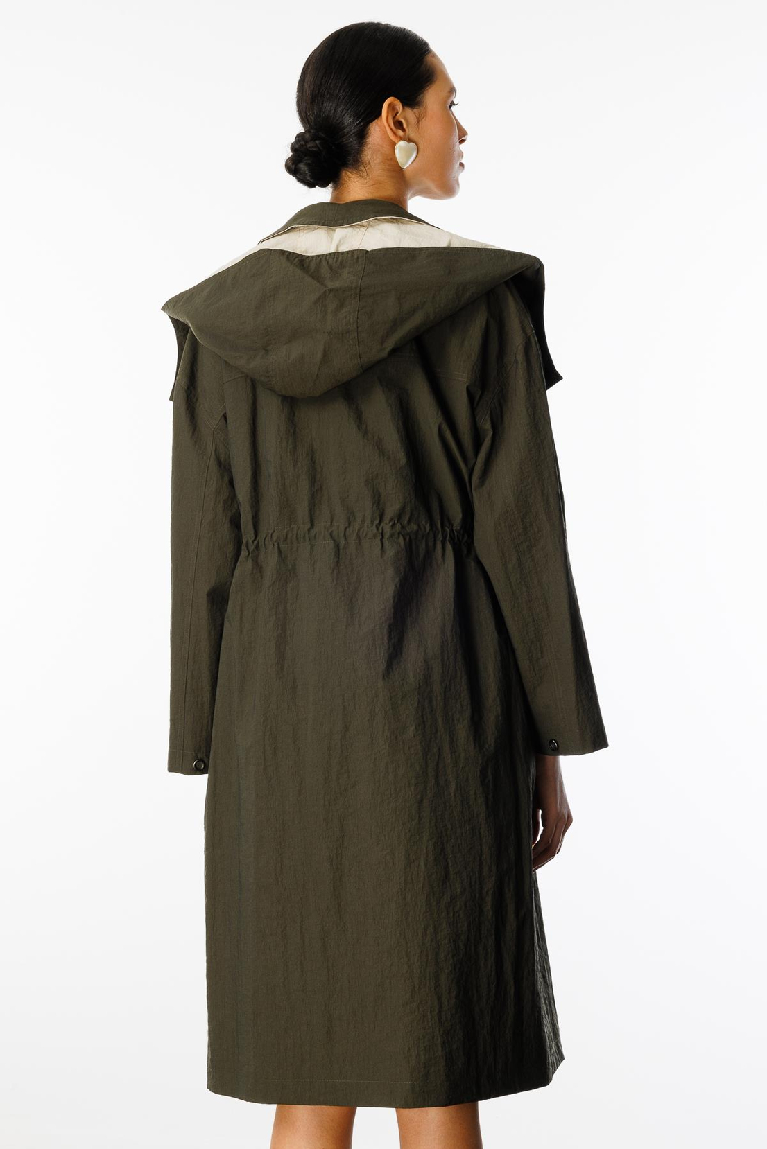 Fermuar Kapama Çift Cepli Dik Yaka Trençkot HAKİ