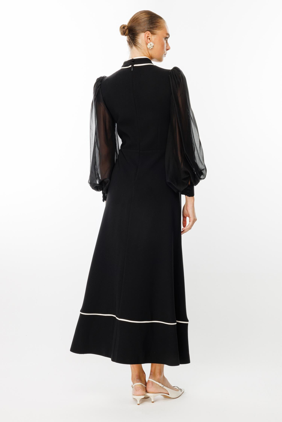 Fiyonk Detaylı Maxi Boy Şifon Kol Elbise SİYAH