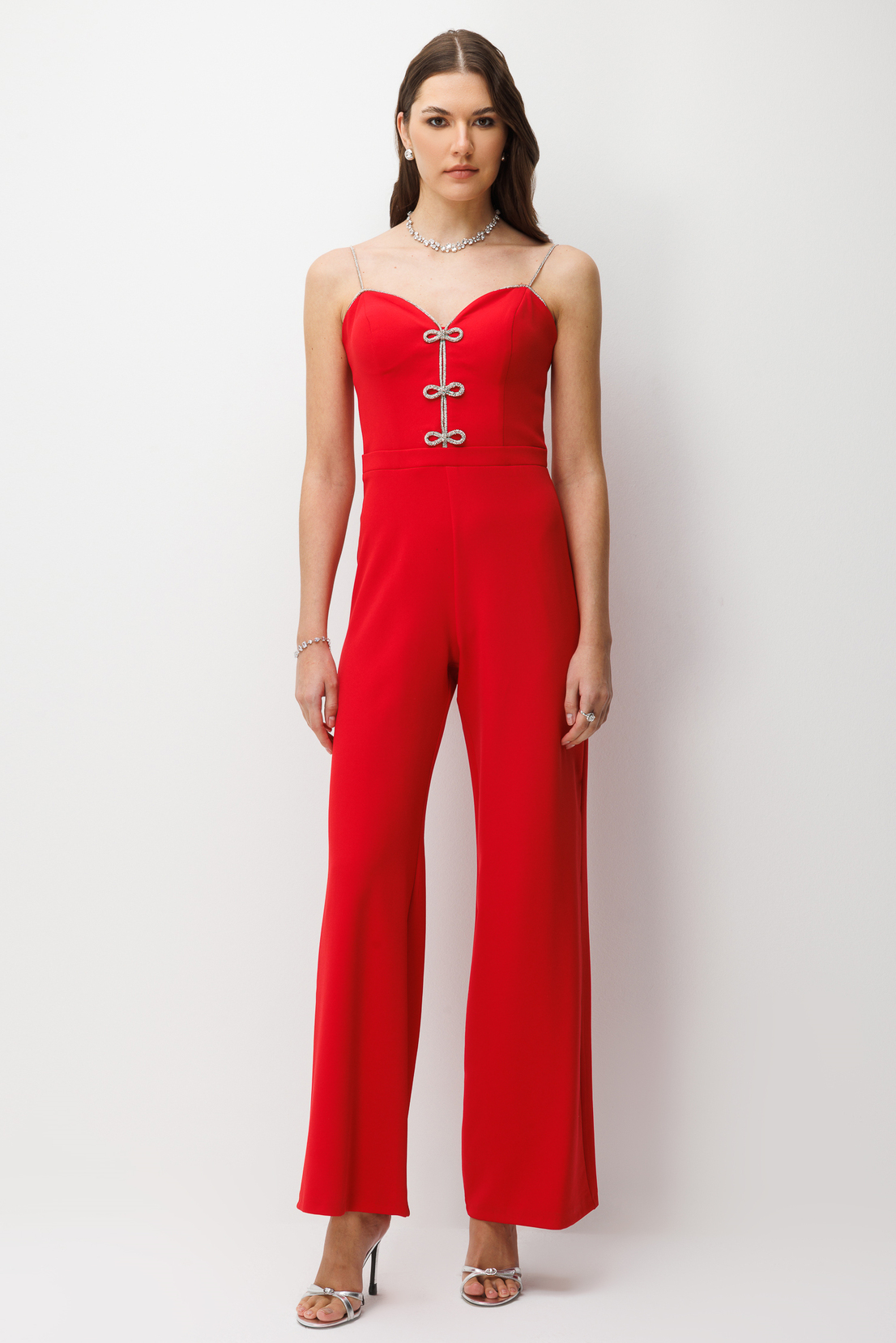 Fiyonk Detaylı Straplez Tulum KIRMIZI