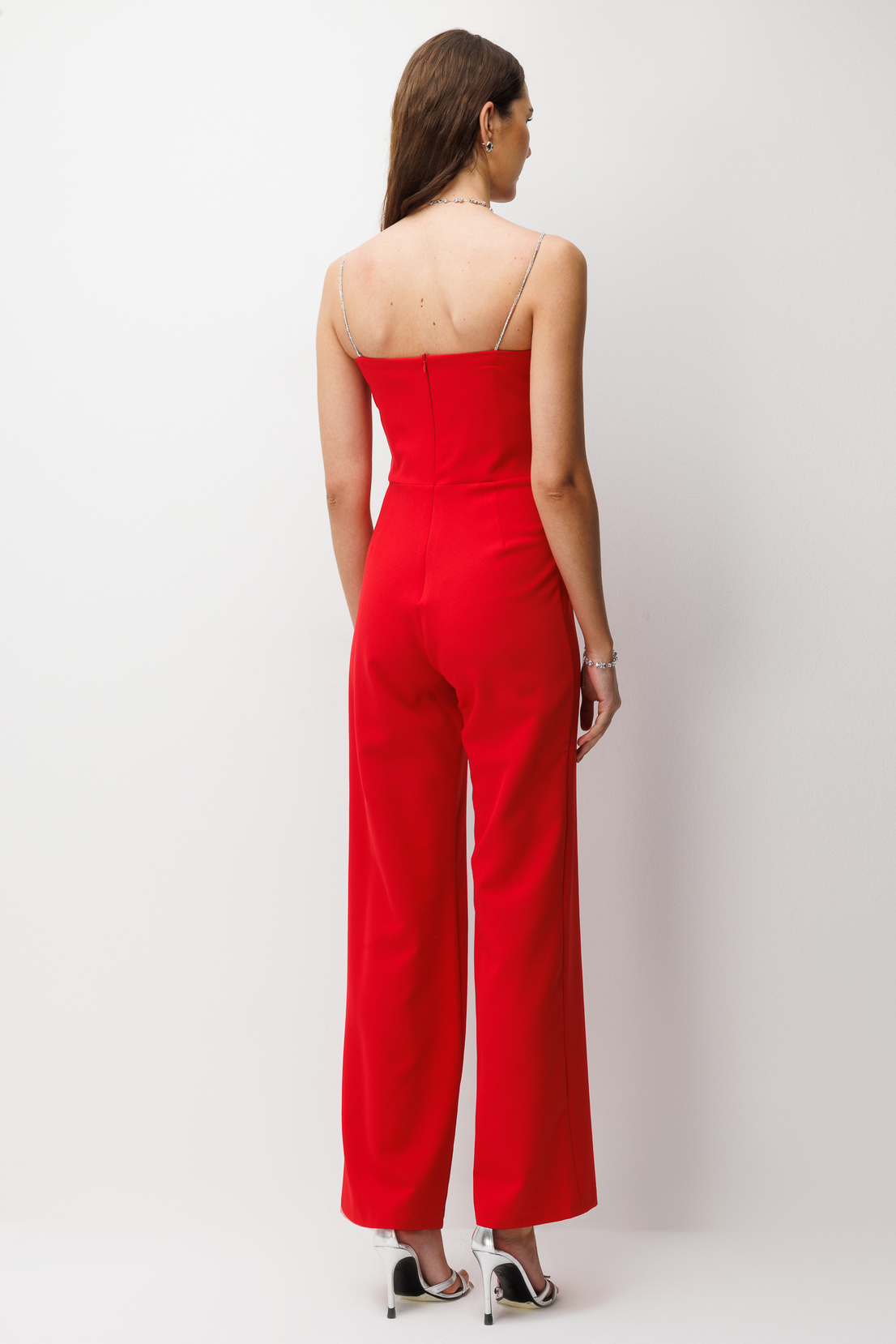 Fiyonk Detaylı Straplez Tulum KIRMIZI