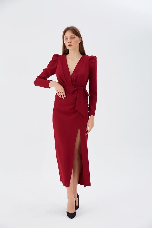 Fiyonklu Elbise KIRMIZI