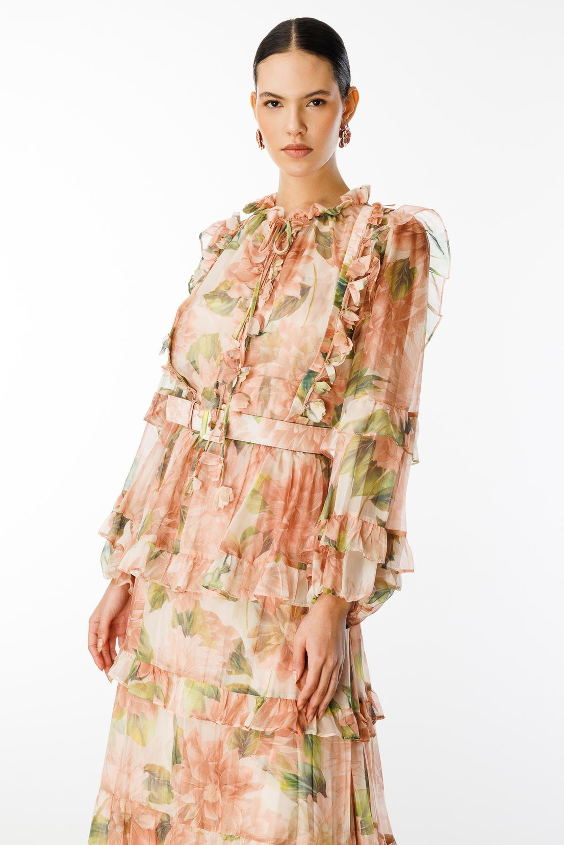 Floral Desen Kat Etek Lazer Çiçekli  Maxi Boy Elbise SOMON