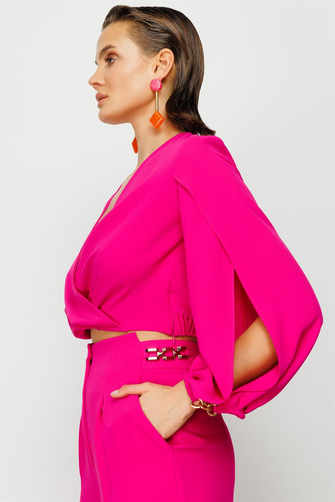 Fuşya Kruvaze Crop