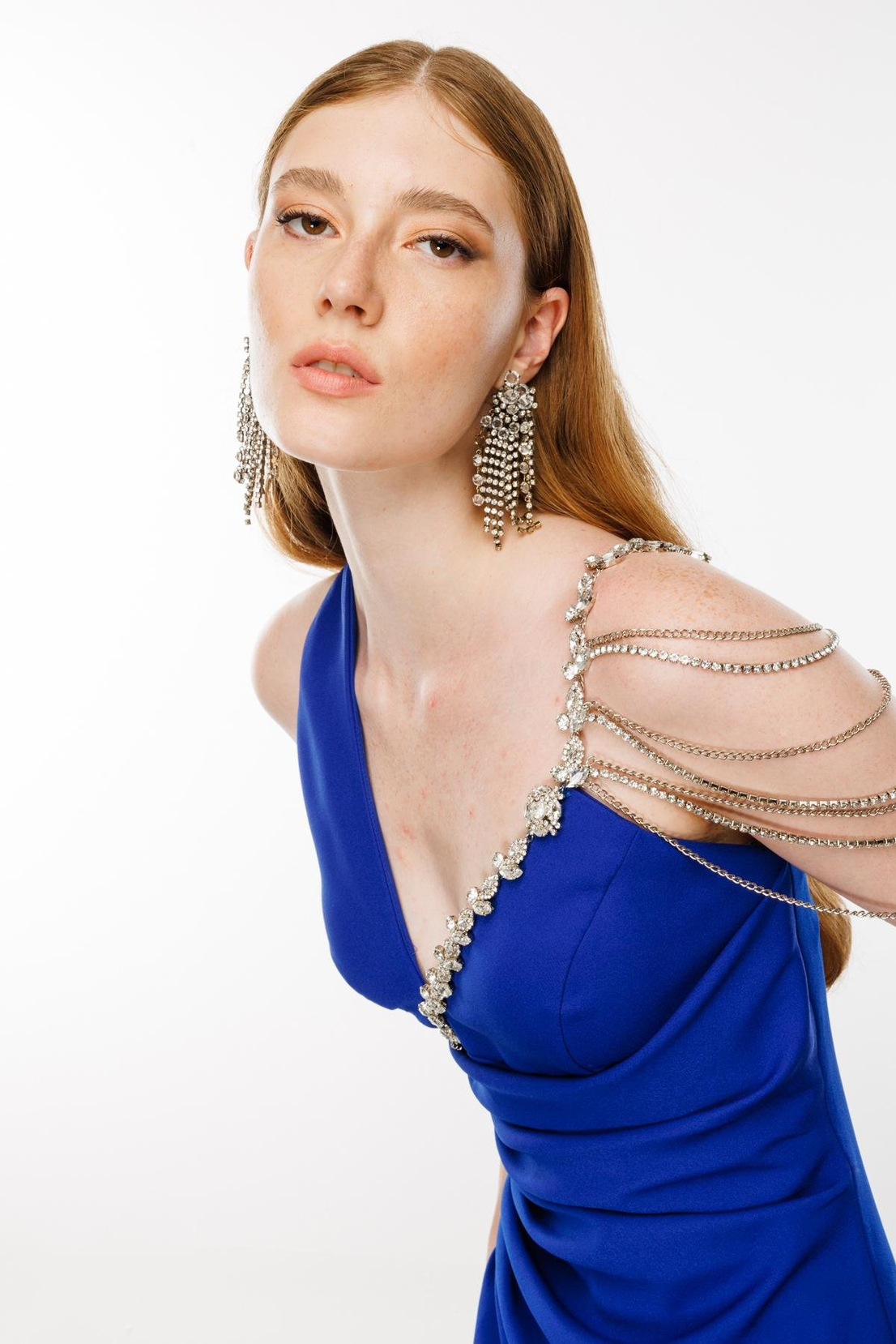 Göğsü Kesik Tek Omuza Pileli Elbise SAKS