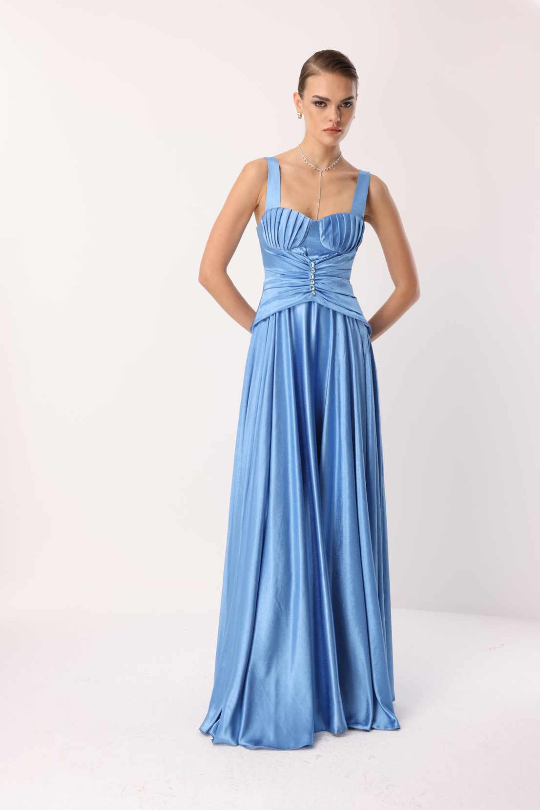 Göğüs Midye Desen Elbise BEBE MAVİ