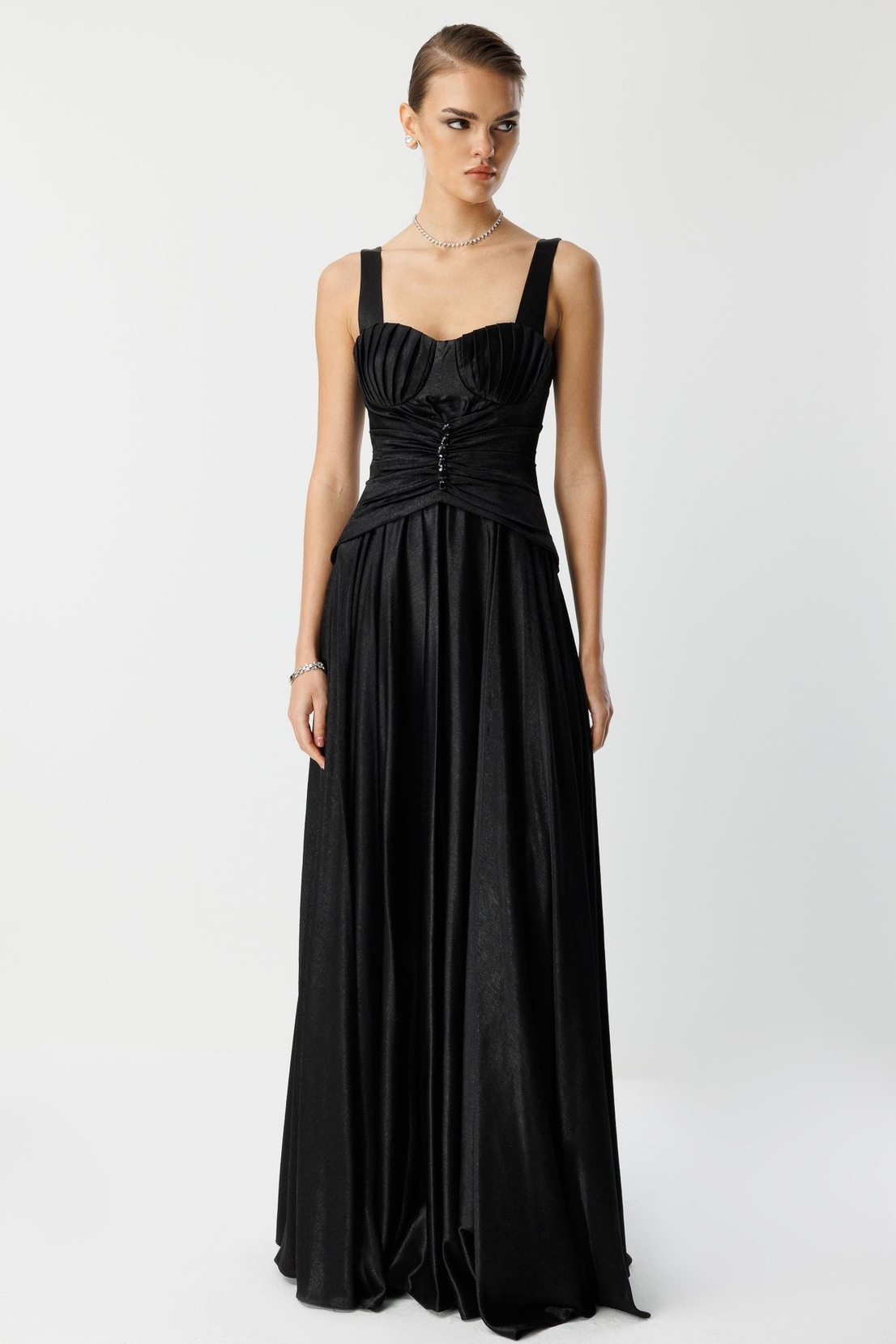 Göğüs Midye Desen Elbise SİYAH