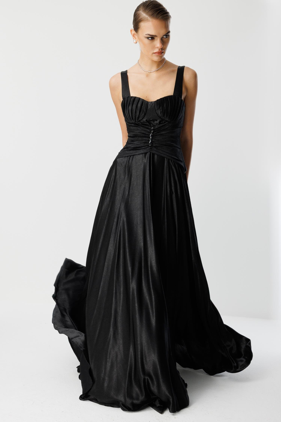 Göğüs Midye Desen Elbise SİYAH