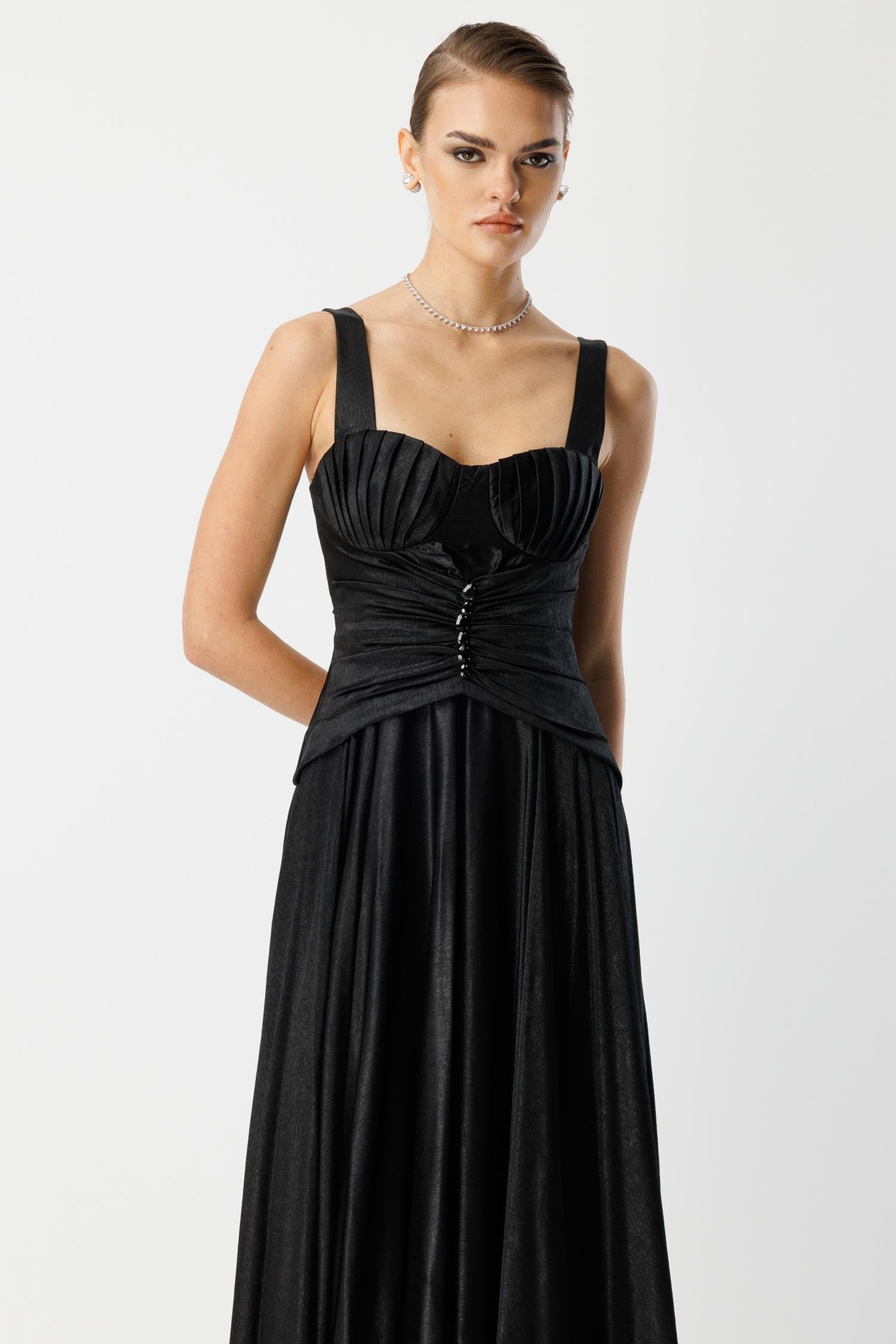 Göğüs Midye Desen Elbise SİYAH