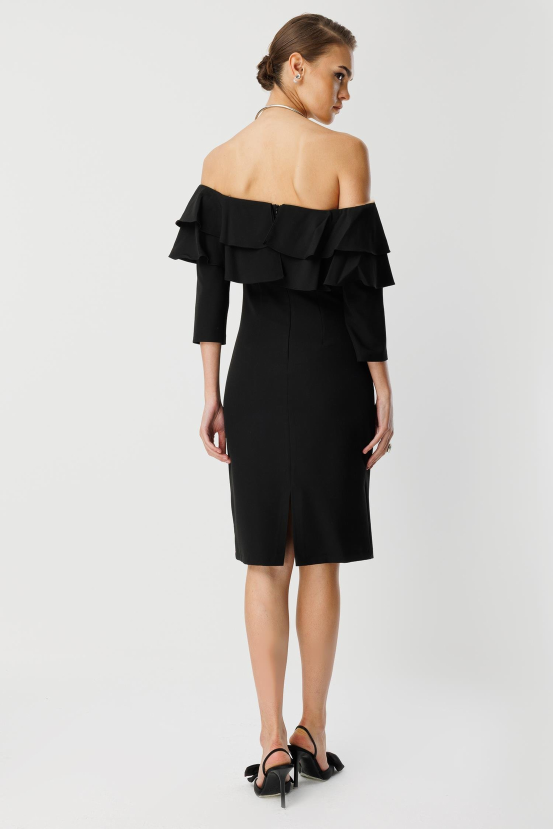 Göğüs Volan Detaylı Elbise SİYAH
