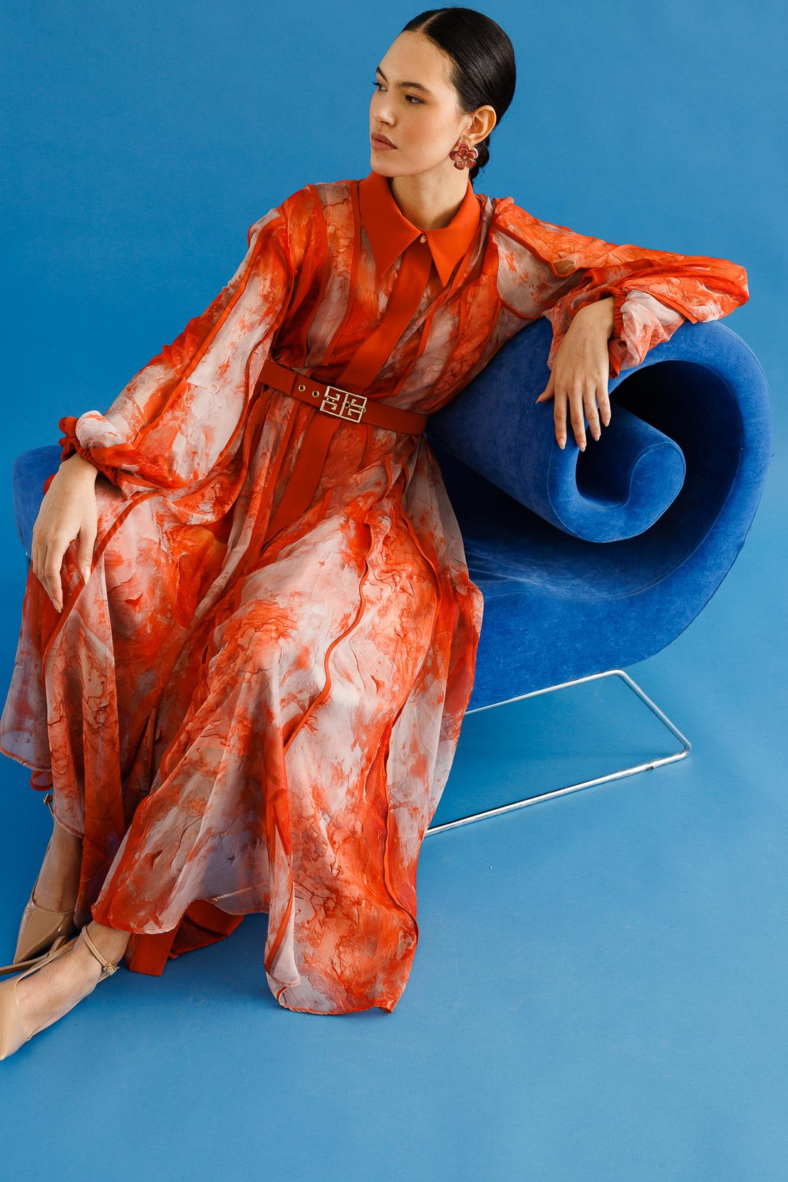 Gömlek Yaka Maxi Boy Elbise ORANJ