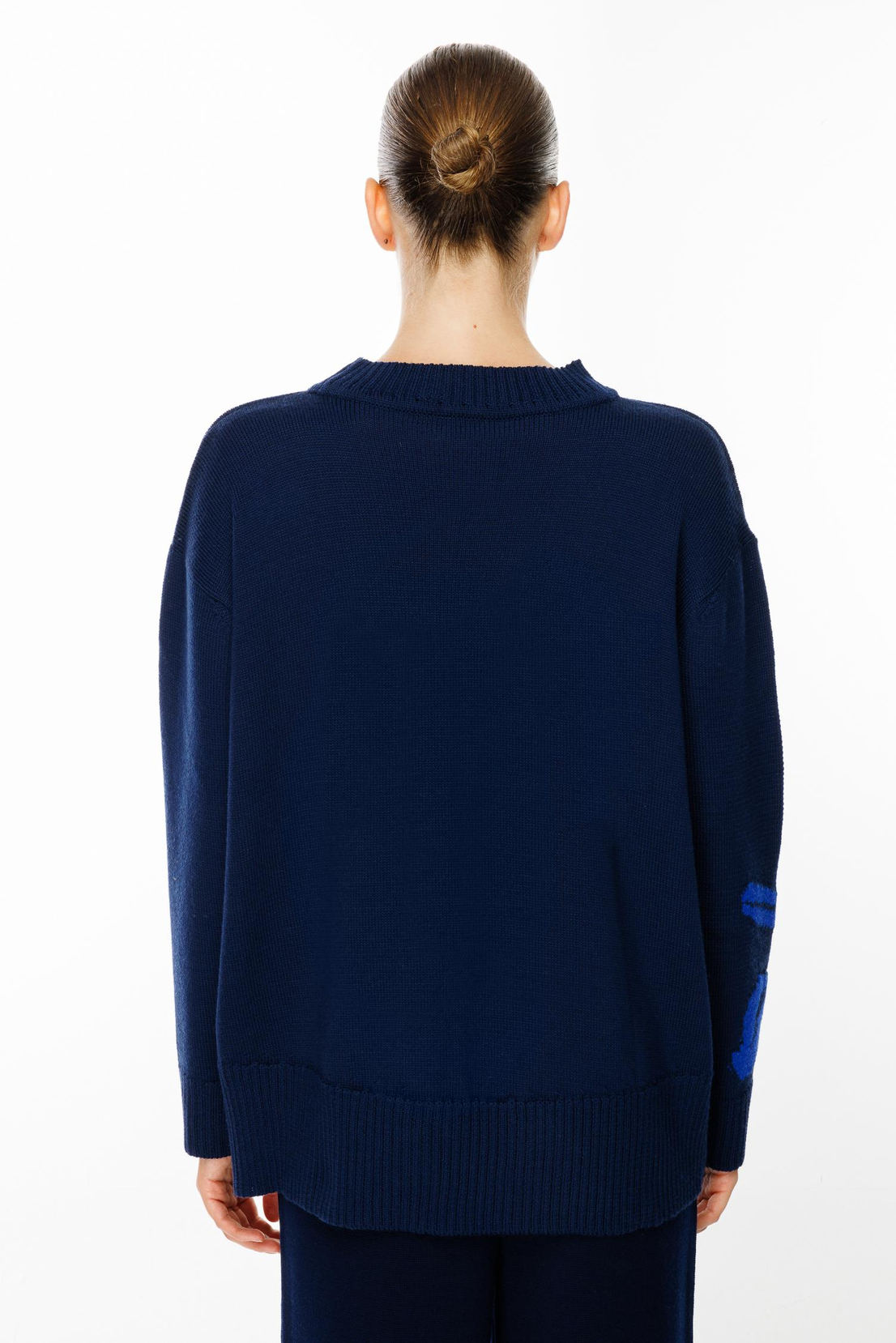 Gül Desenli Uzun Kol Yuvarlak Yaka Kazak LACİVERT