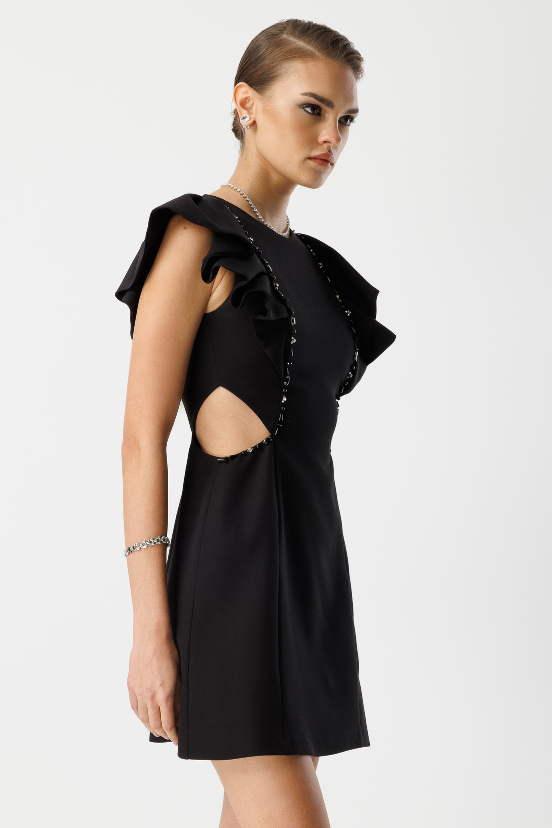 İki Yanı Açık Elbise SİYAH