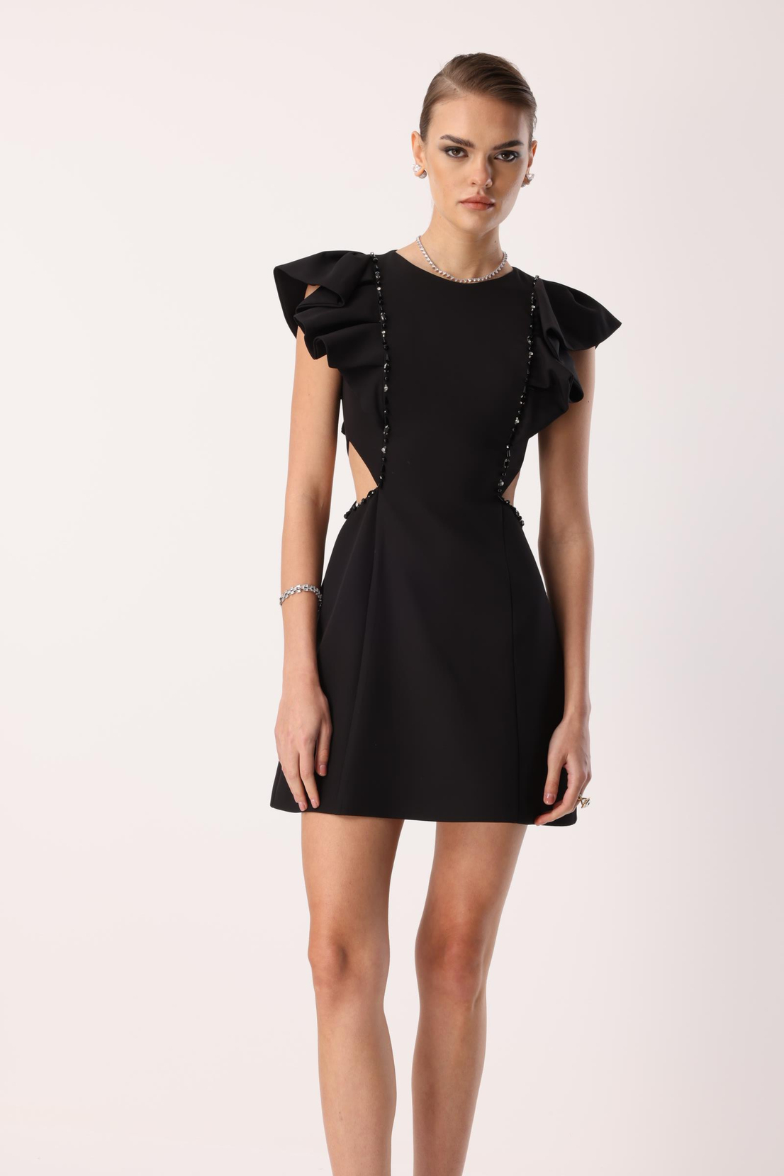 İki Yanı Açık Elbise SİYAH