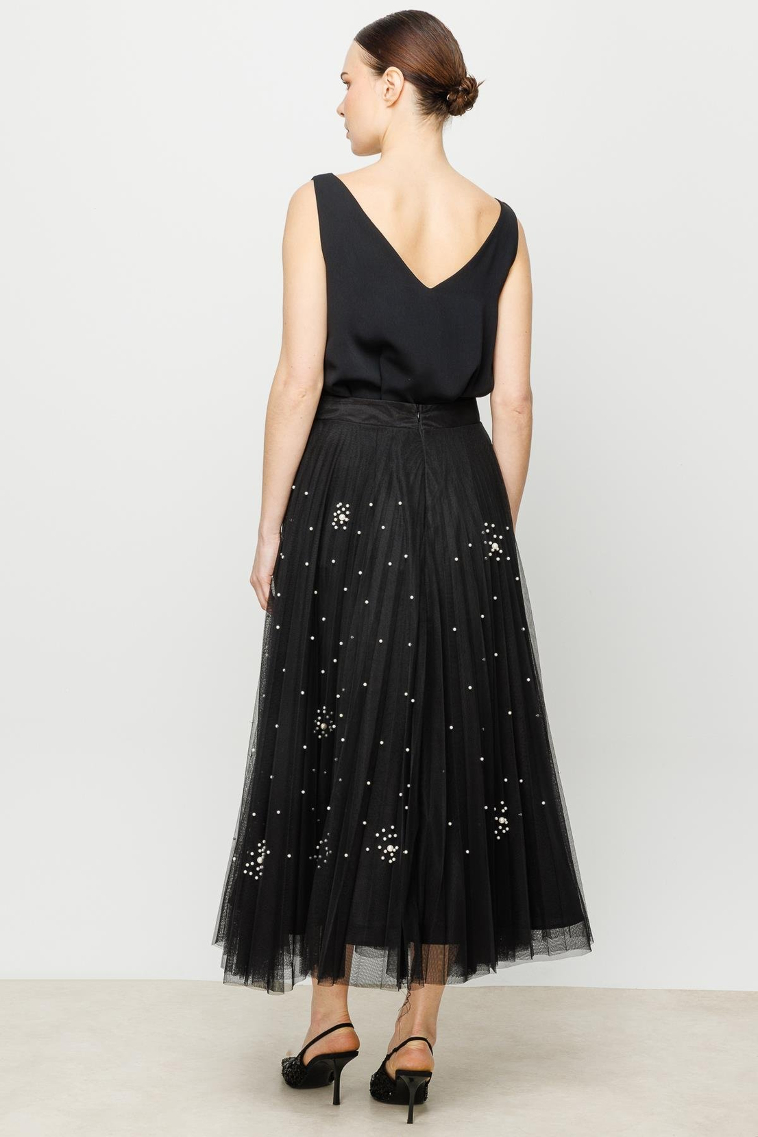 İnci Taşlı Etek SİYAH