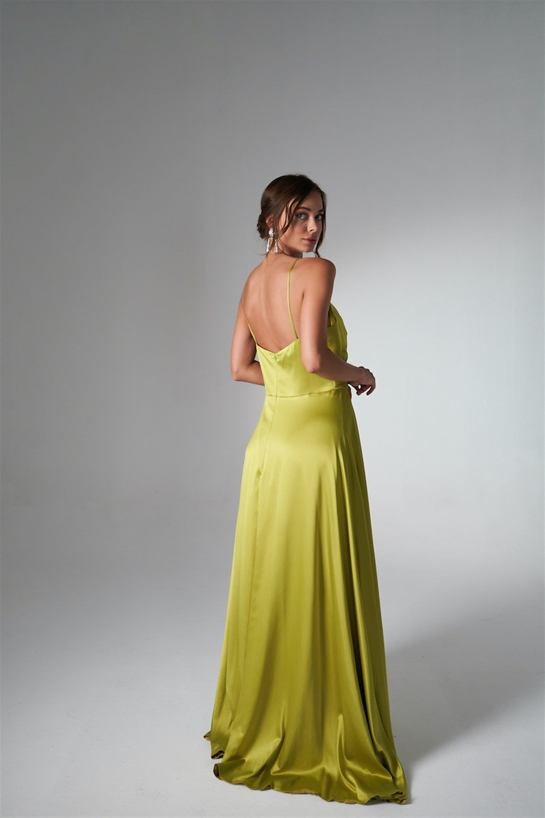 İpek Saten Askılı Elbise Yeşil