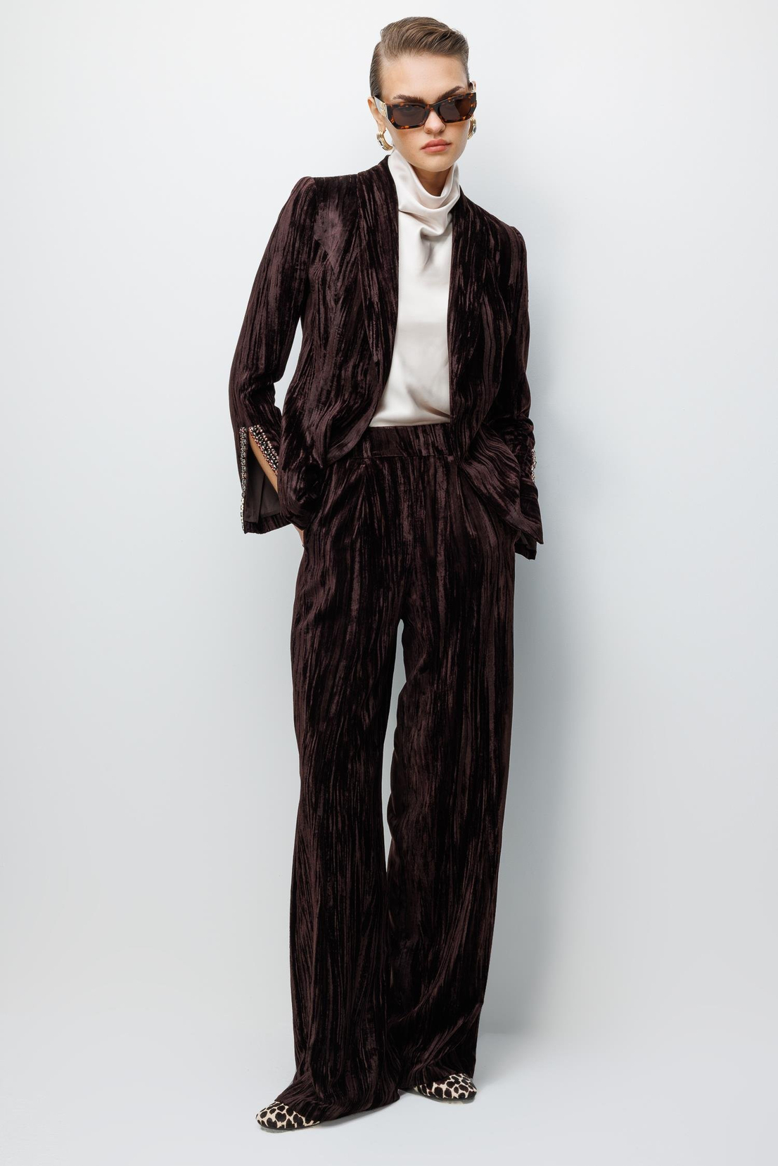 Kadife Palazzo Pantolon KAHVE