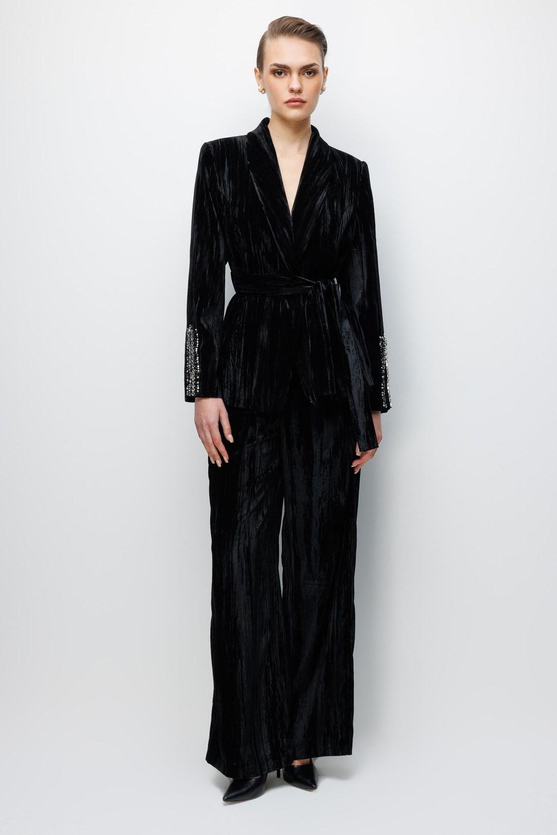 Kadife Palazzo Pantolon SİYAH