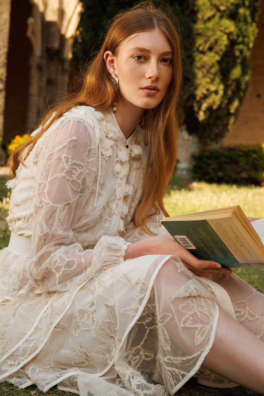 Kat Kat Volanlı Dantel Elbise EKRU