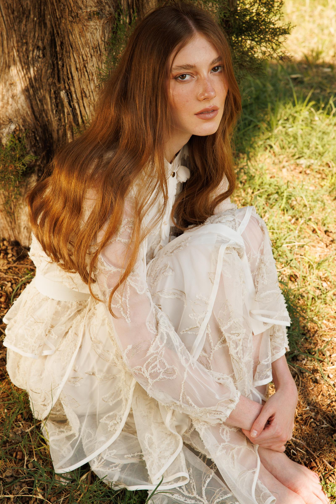 Kat Kat Volanlı Dantel Elbise EKRU