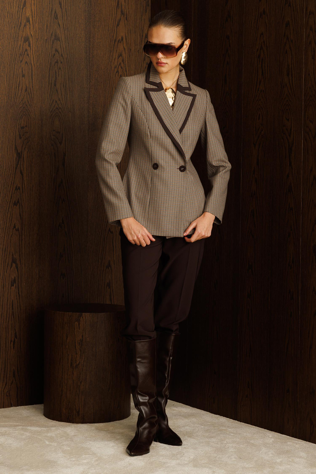 Kazayağı Desen Kruveze Ceket KAHVE