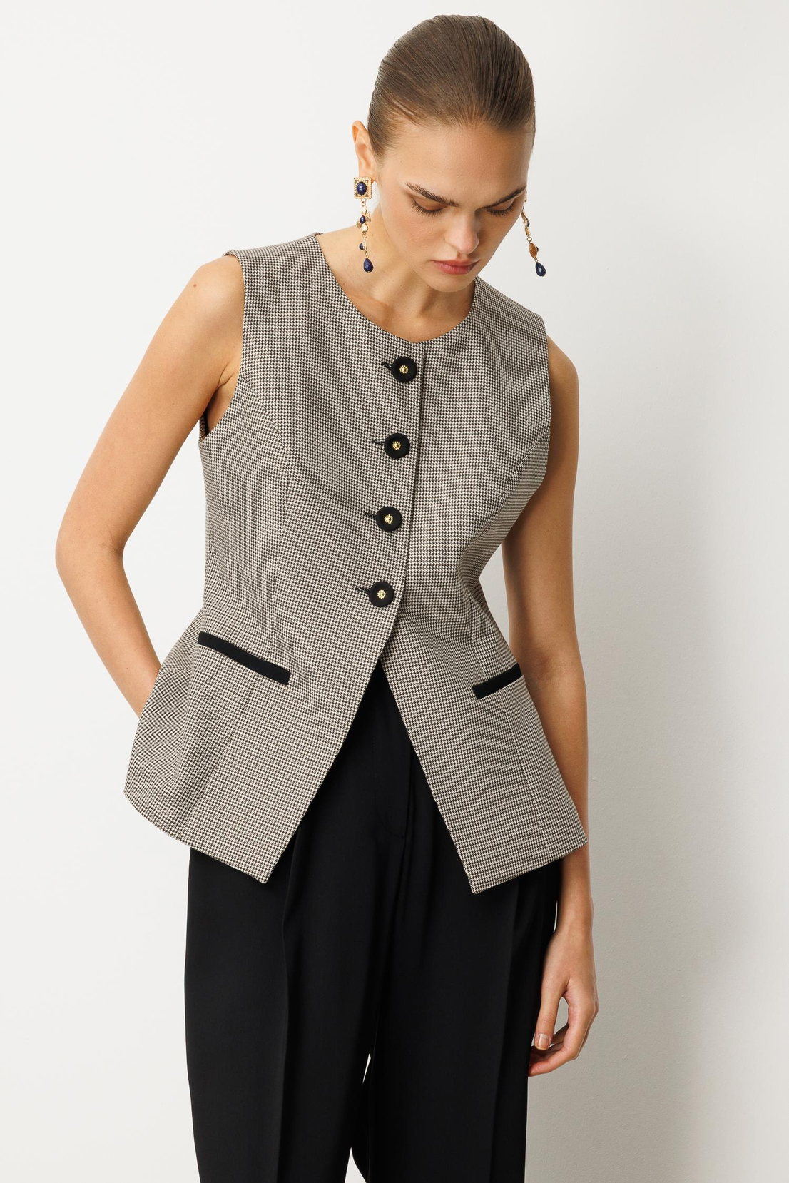 Kazayağı Desen Yelek SİYAH