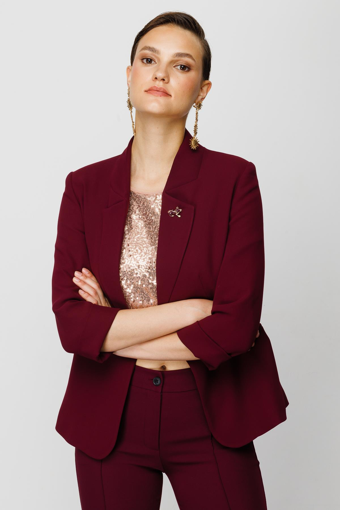 Kedi Aksesuarlı Mürdüm Blazer Ceket