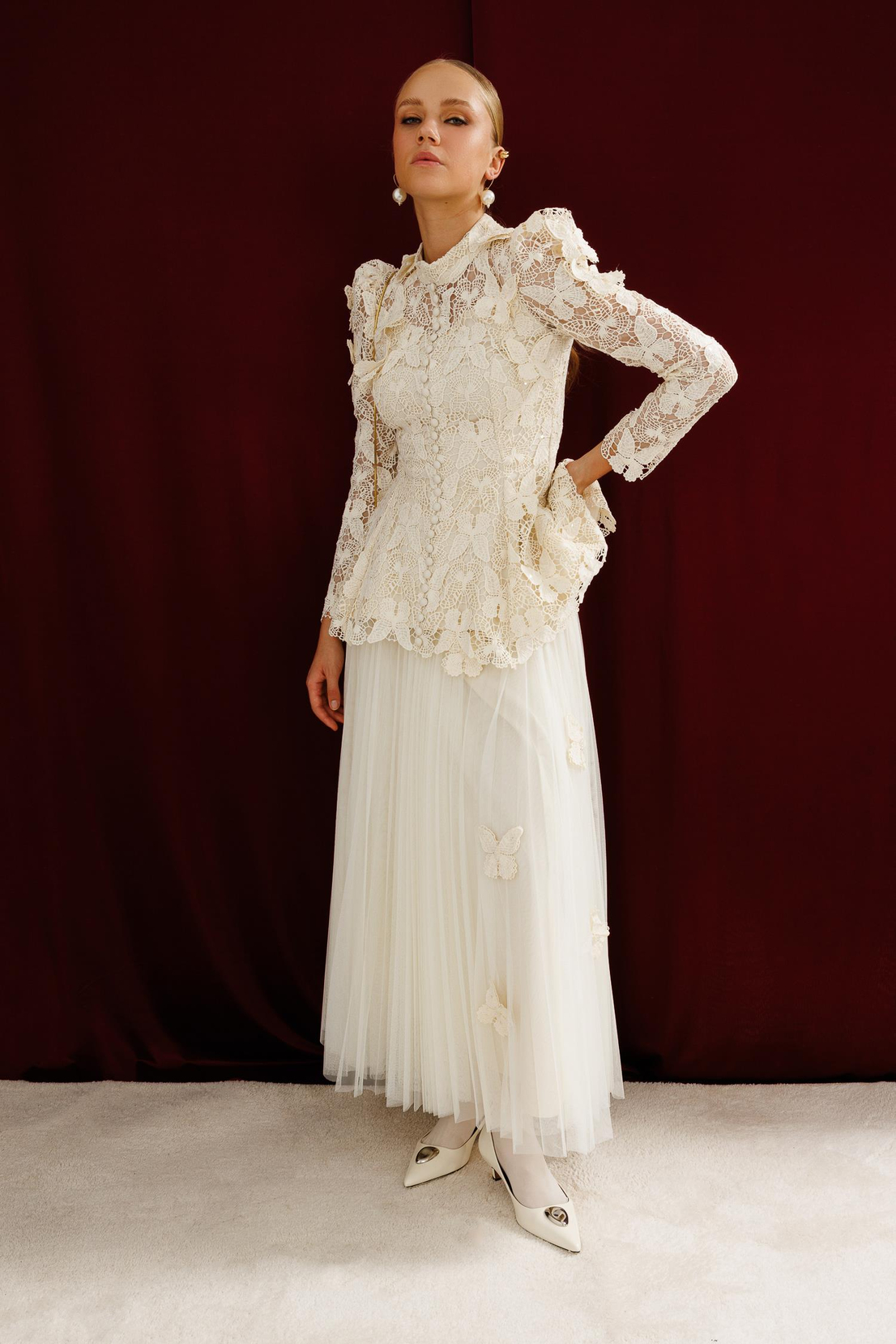 Kelebek Dantel 2'li Takım EKRU