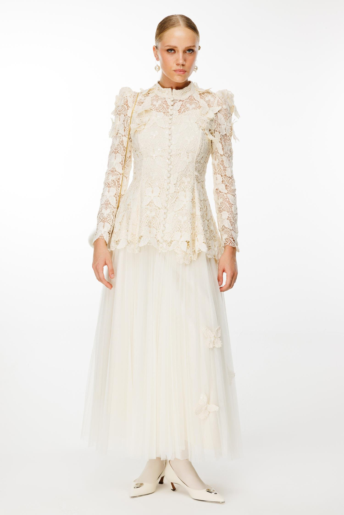 Kelebek Dantel 2'li Takım EKRU