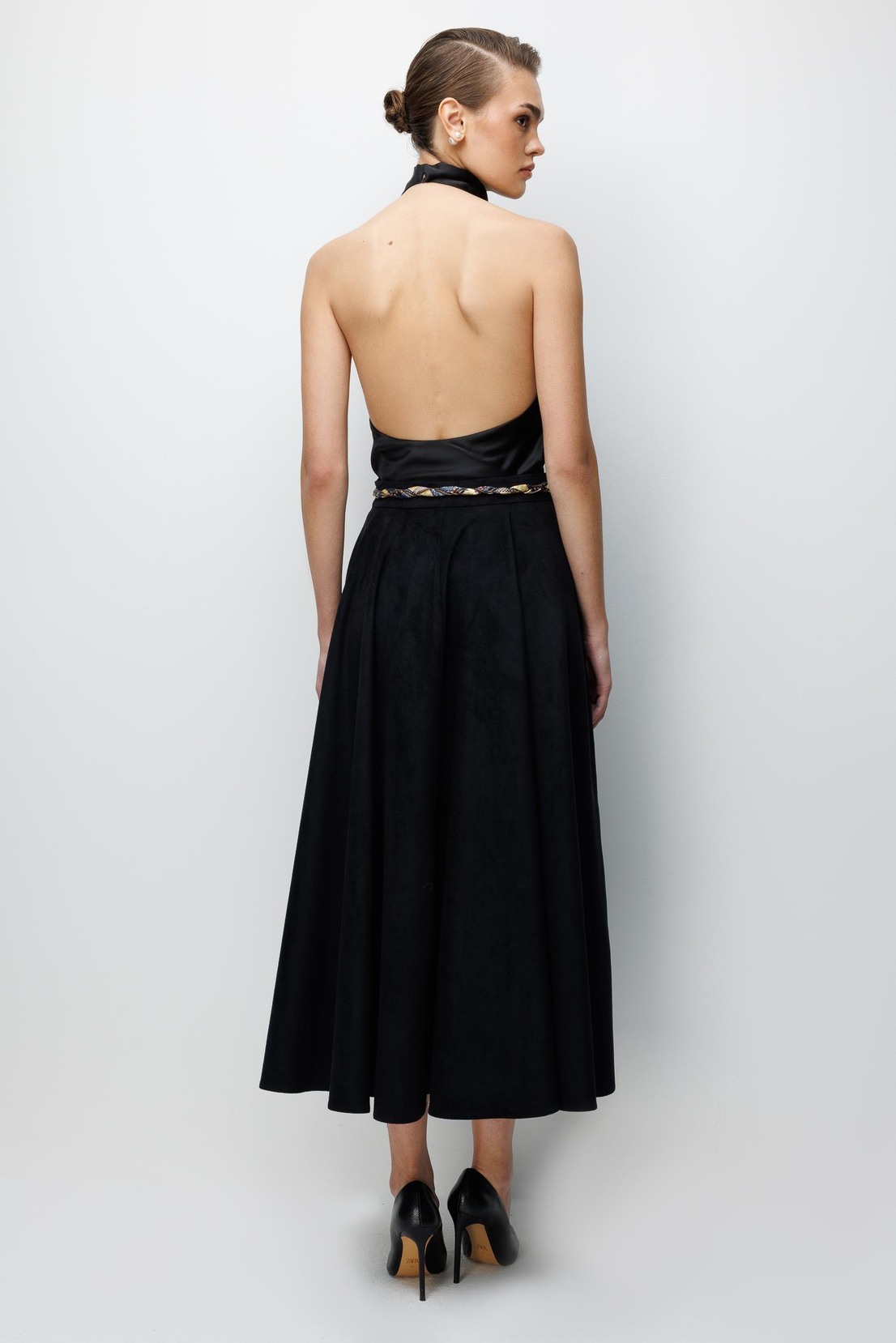 Kemer Detaylı Volanlı Süet Etek SİYAH