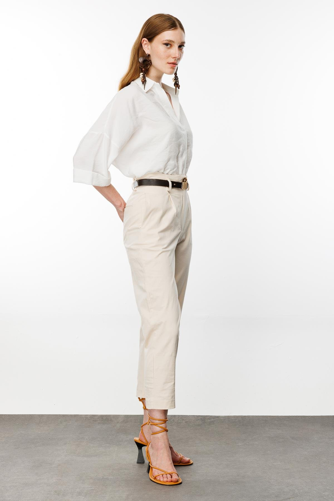 Kemerli Havuç Pantolon EKRU