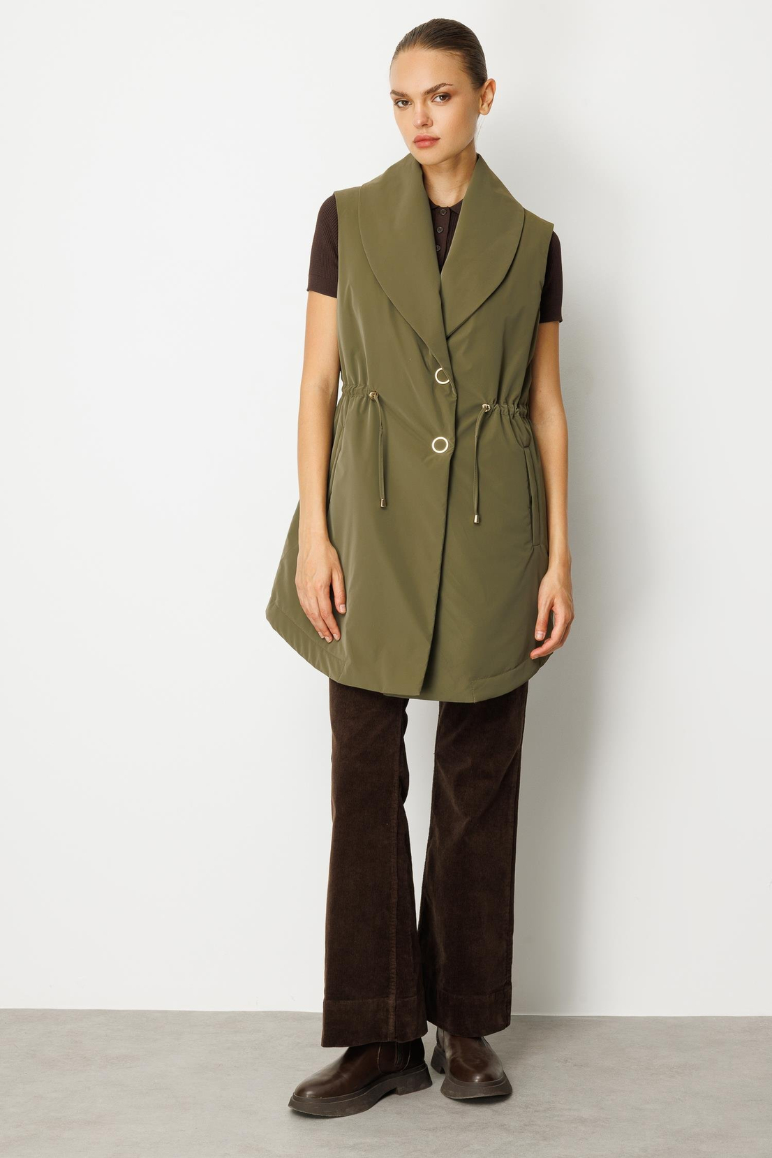 Kemerli Uzun Yelek HAKİ