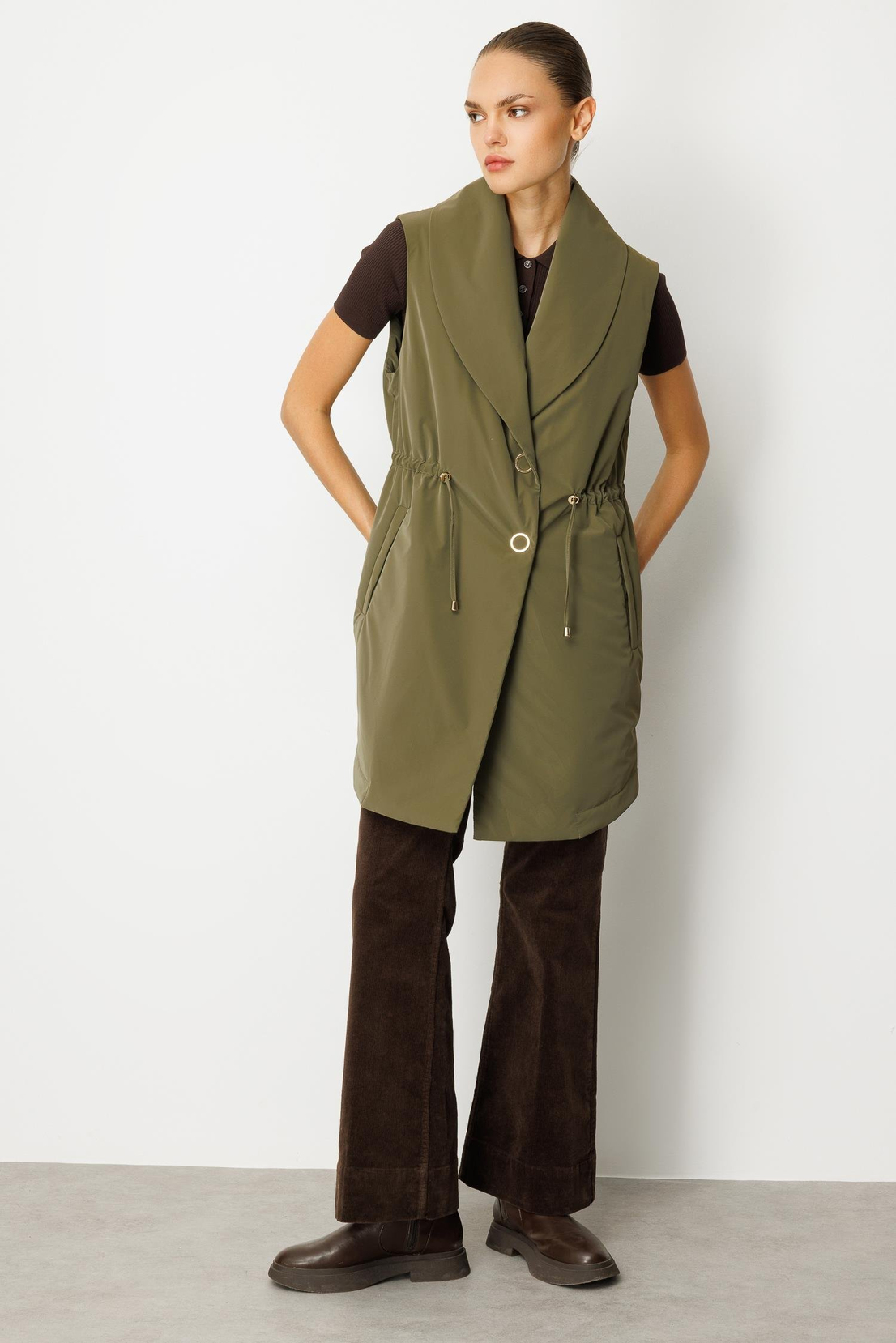 Kemerli Uzun Yelek HAKİ