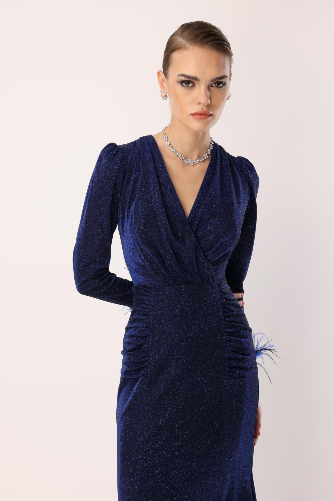 Kol Tüylü Uzun Kol Drape Elbise SAKS