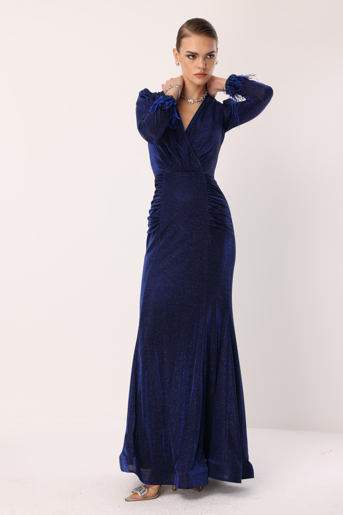 Kol Tüylü Uzun Kol Drape Elbise SAKS