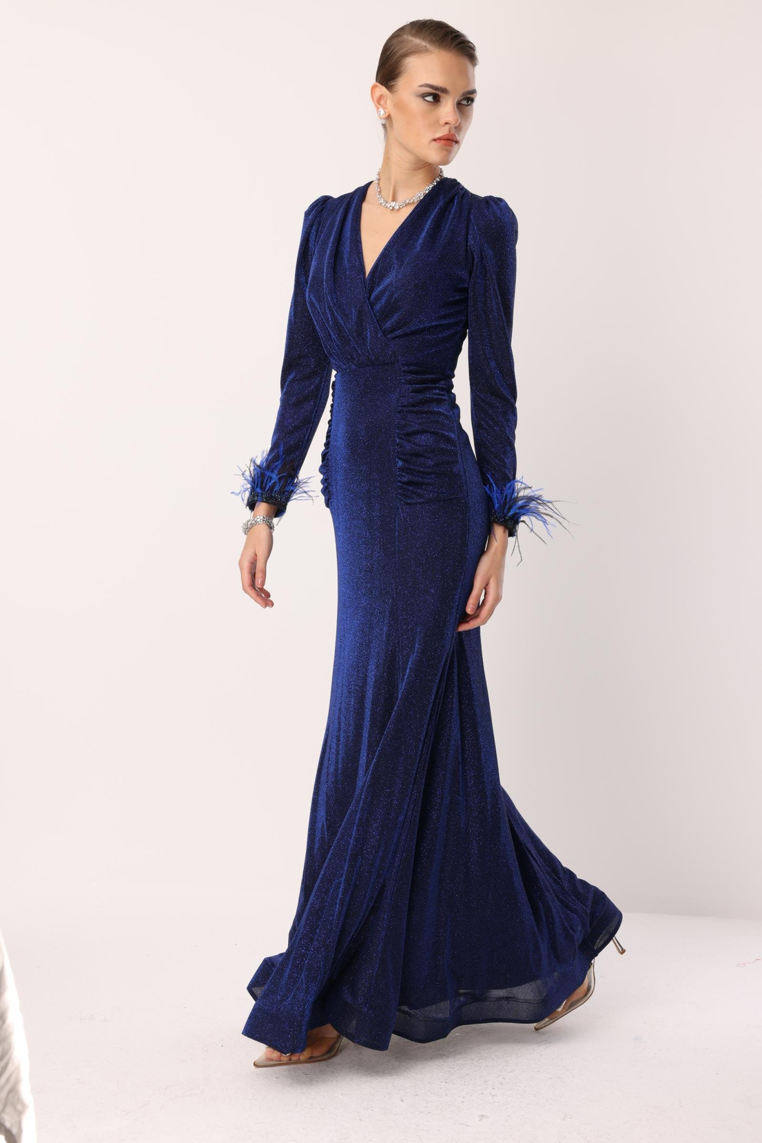 Kol Tüylü Uzun Kol Drape Elbise SAKS