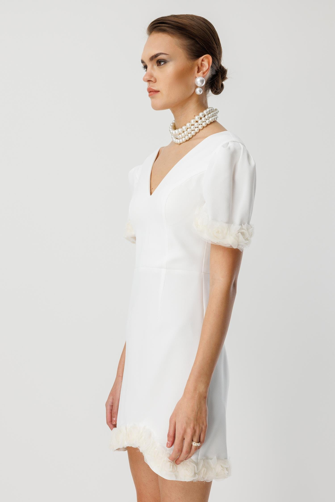 Kol Ve Etek Ucu Gül Detaylı Elbise EKRU