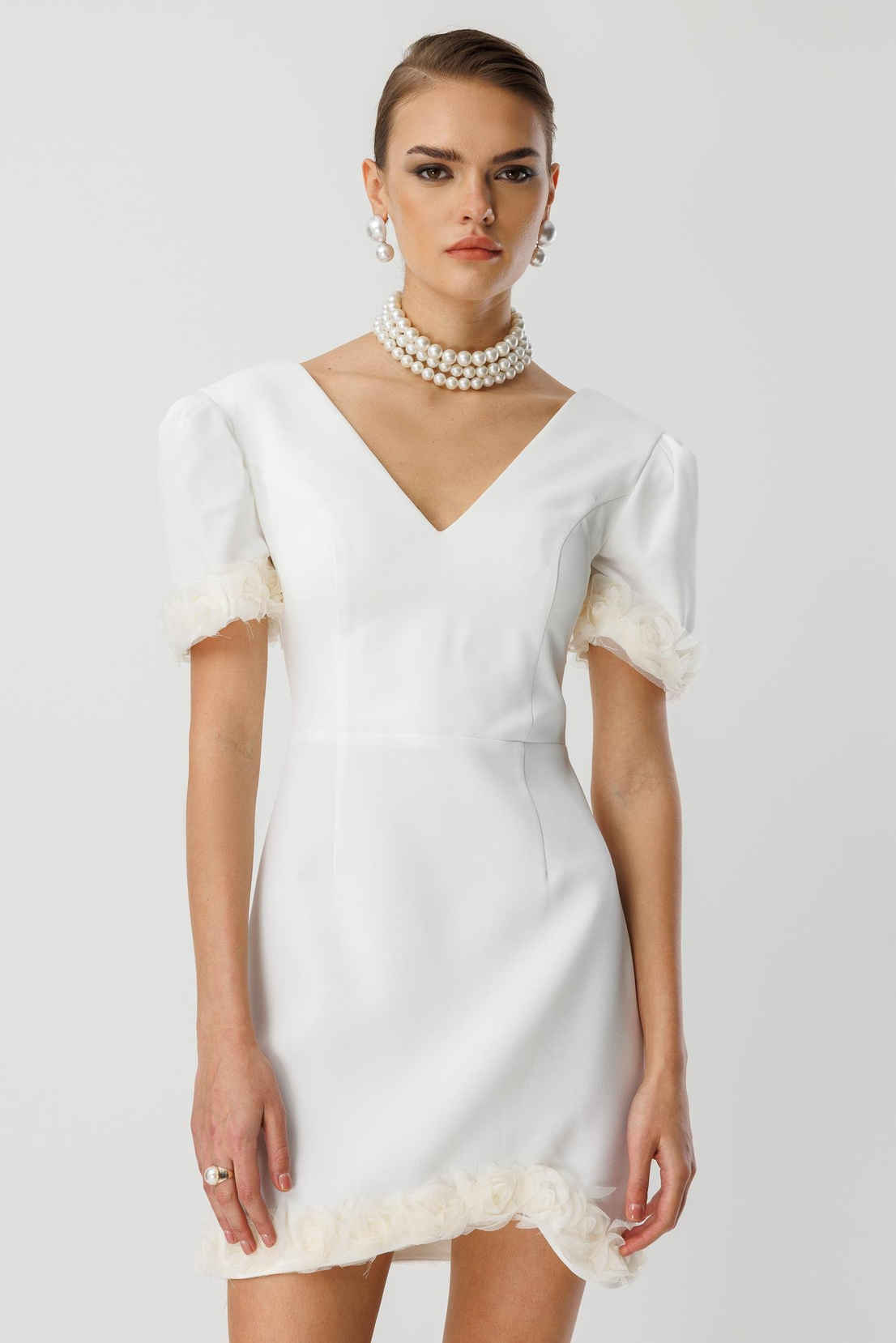 Kol Ve Etek Ucu Gül Detaylı Elbise EKRU