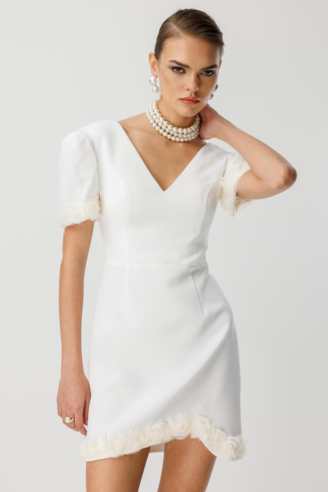 Kol Ve Etek Ucu Gül Detaylı Elbise EKRU