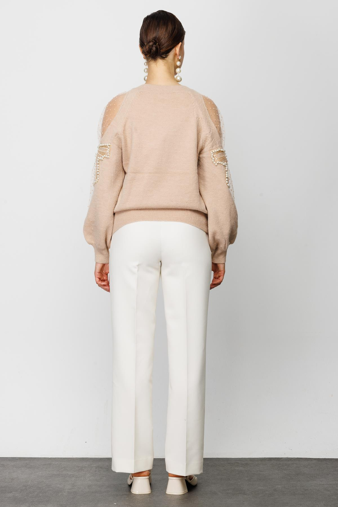 Kolları Boncuk Detaylı Camel  Triko