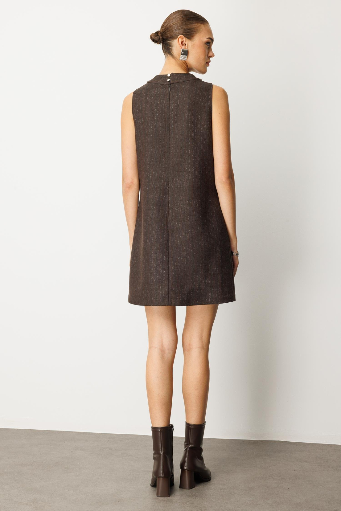 Kristal Taş İşlemeli A Form Elbise KAHVE