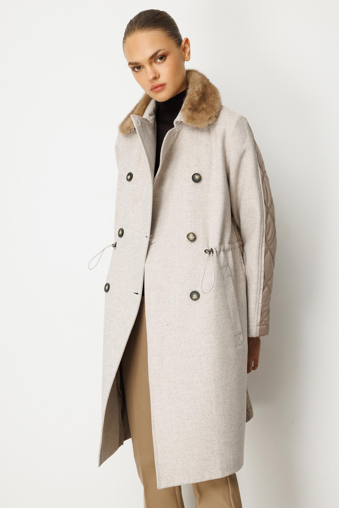 Kürk Yakalı Oversize Mont BEJ