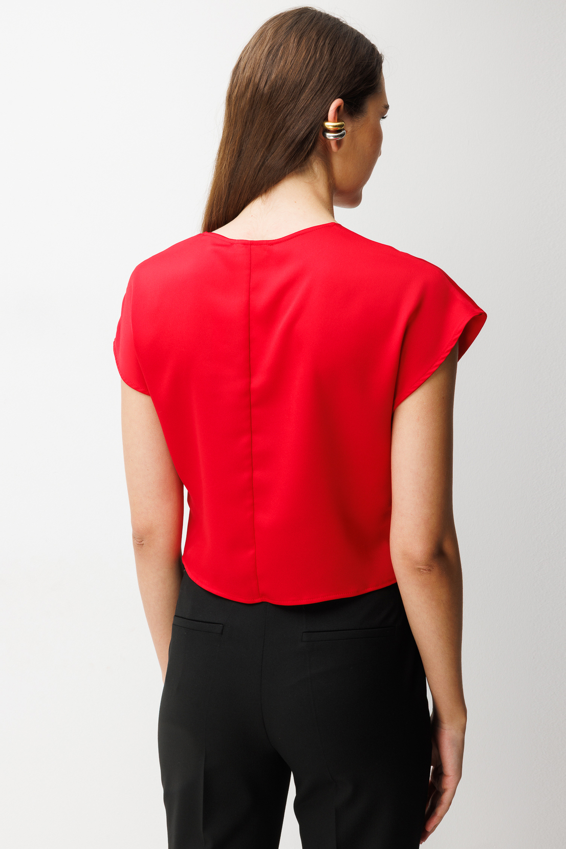 Kuruvaze Drapeli Bluz KIRMIZI