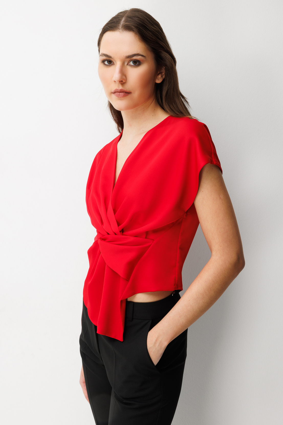 Kuruvaze Drapeli Bluz KIRMIZI