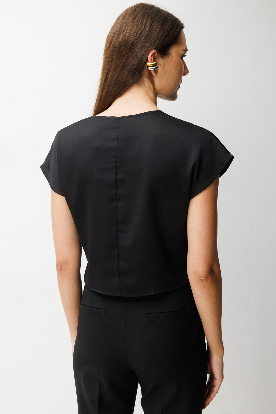 Kuruvaze Drapeli Bluz SİYAH