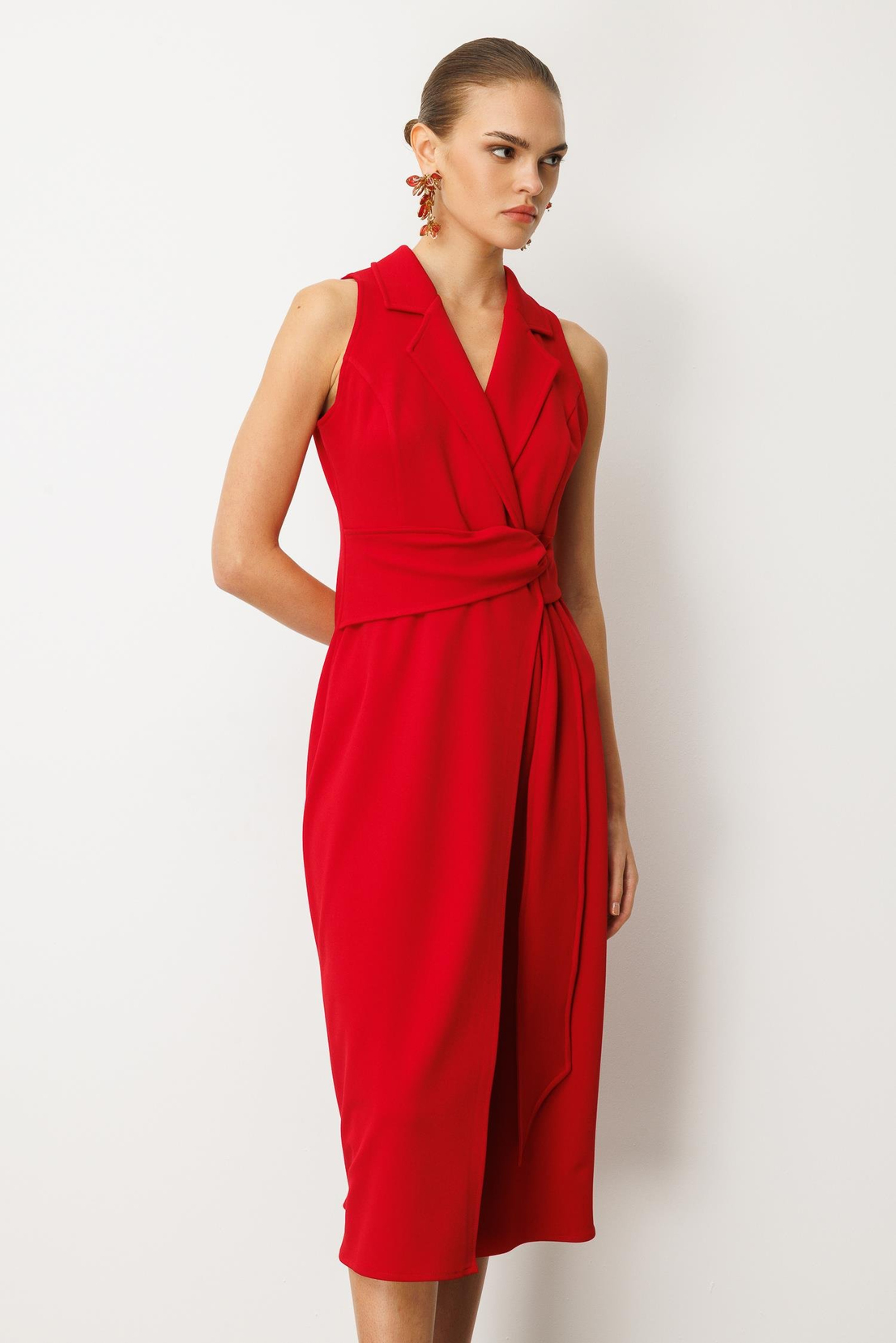 Kuşaklı Kruvaze Elbise KIRMIZI