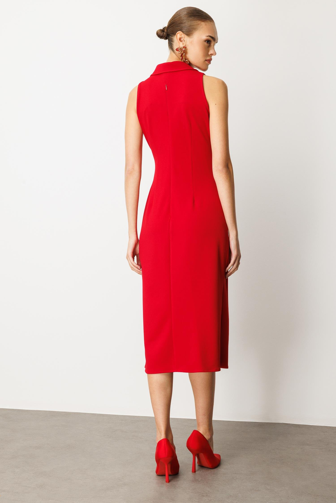 Kuşaklı Kruvaze Elbise KIRMIZI