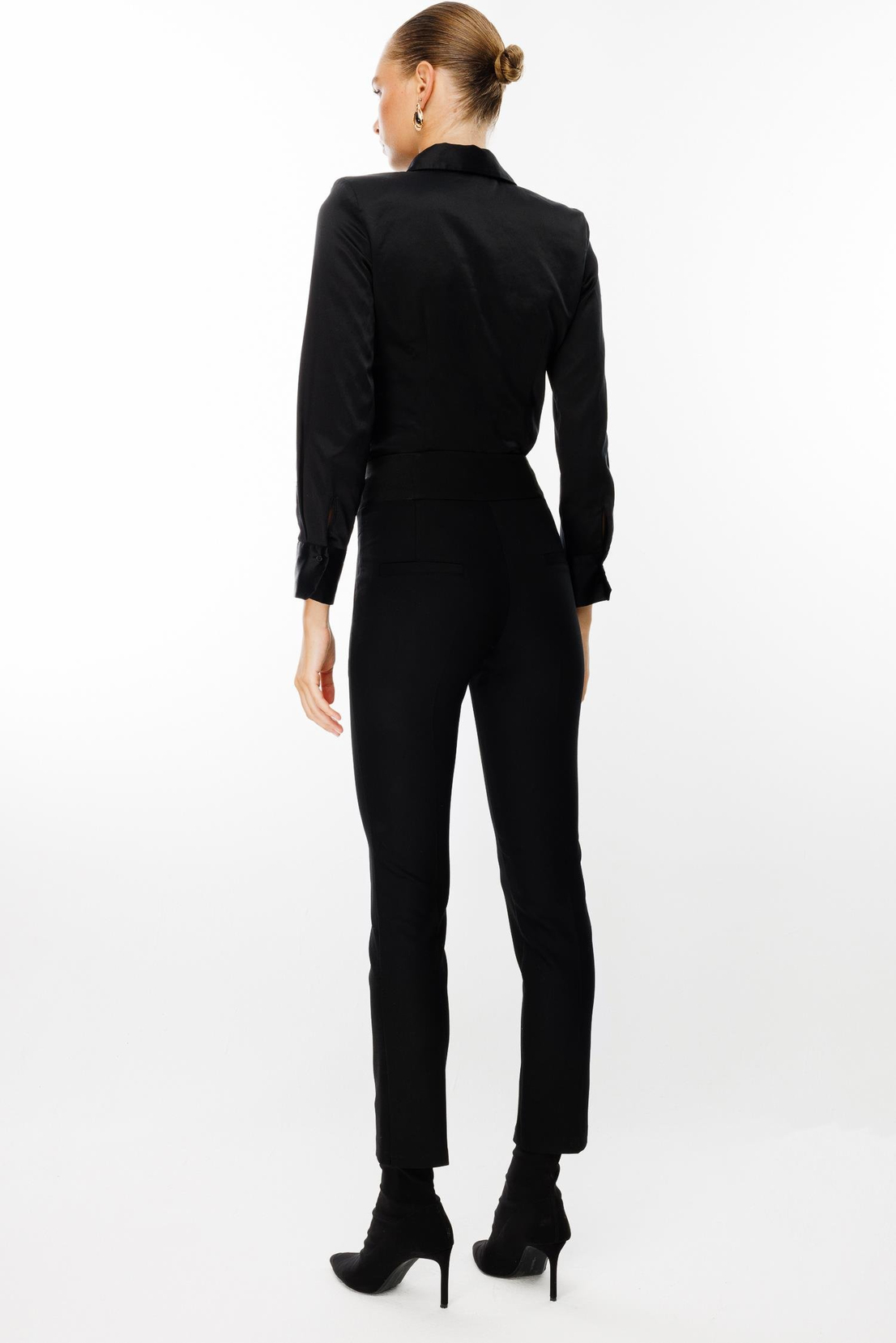 Lastik Kemerli Dar Paça Pantolon SİYAH