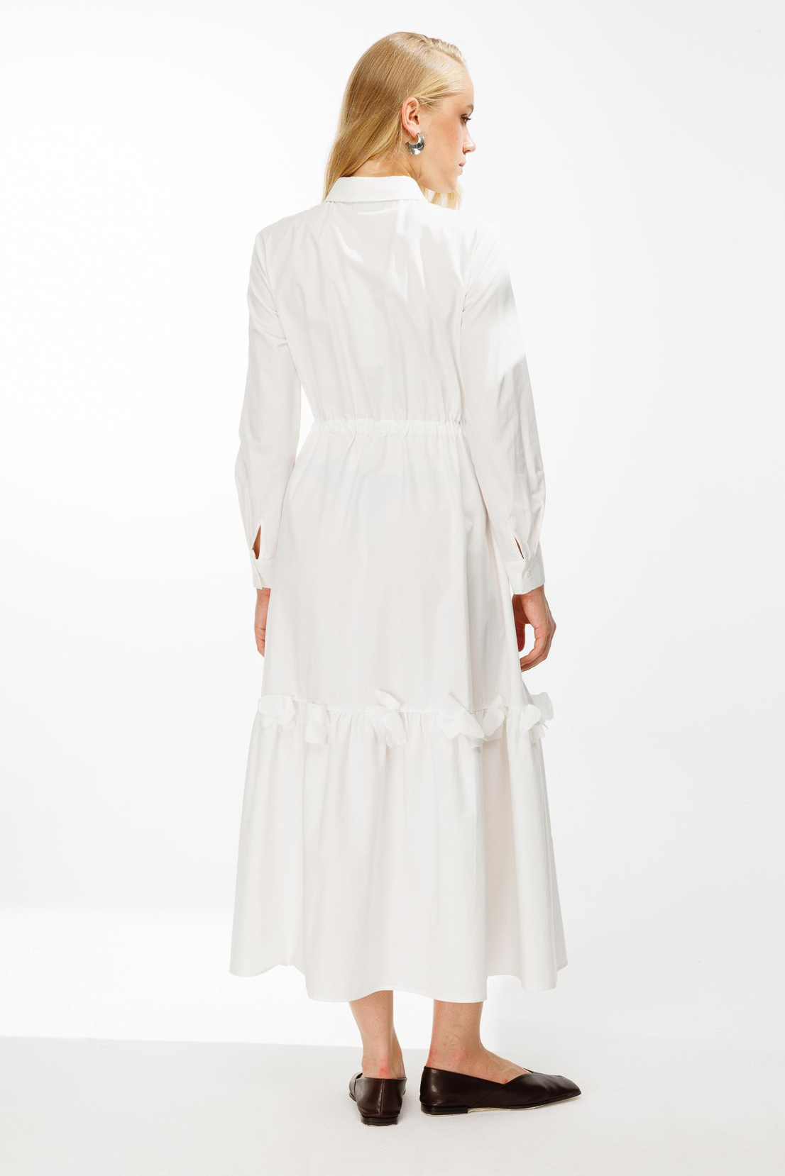 Lazer Çiçekli Gömlek Elbise EKRU