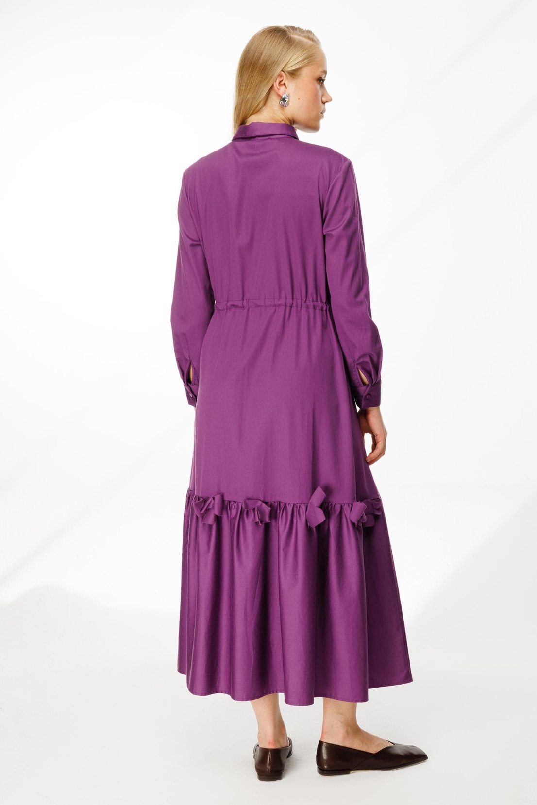 Lazer Çiçekli Gömlek Elbise MOR