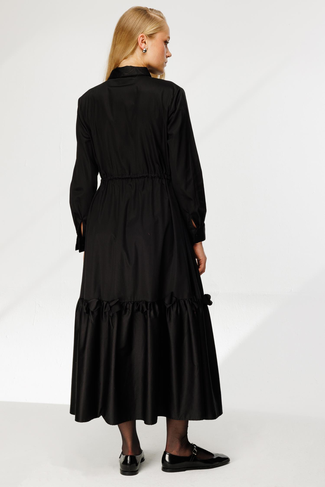 Lazer Çiçekli Gömlek Elbise SİYAH